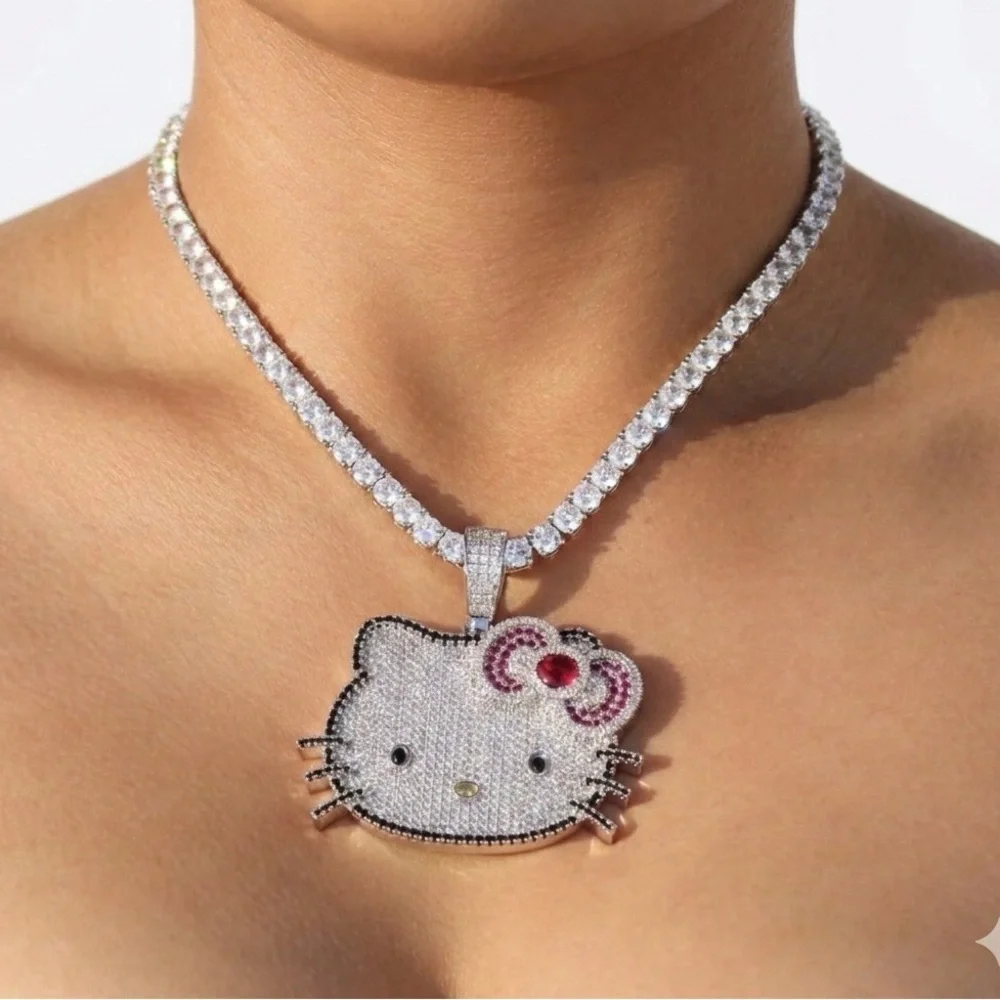 Hello Kitty Silver and Pink Pendant Necklace 16inch